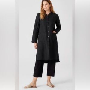 NWT Eileen Fisher Black Organic Linen long Shirt Dress Cardi Duster size SP